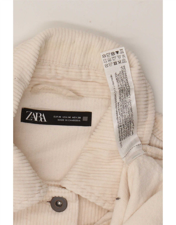 Übergroße Cordjacke für Damen von Zara, UK 14, mittlere, cremefarbene Baumwolle