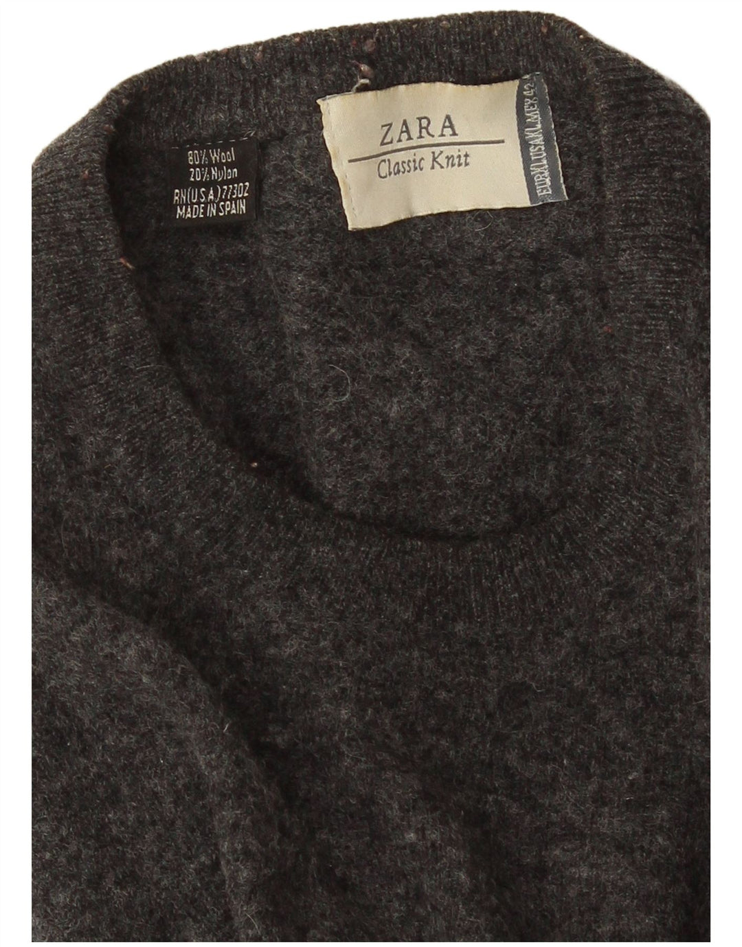 Zara Herren-Pullover mit Rundhalsausschnitt, XL, grau gefleckte Wolle