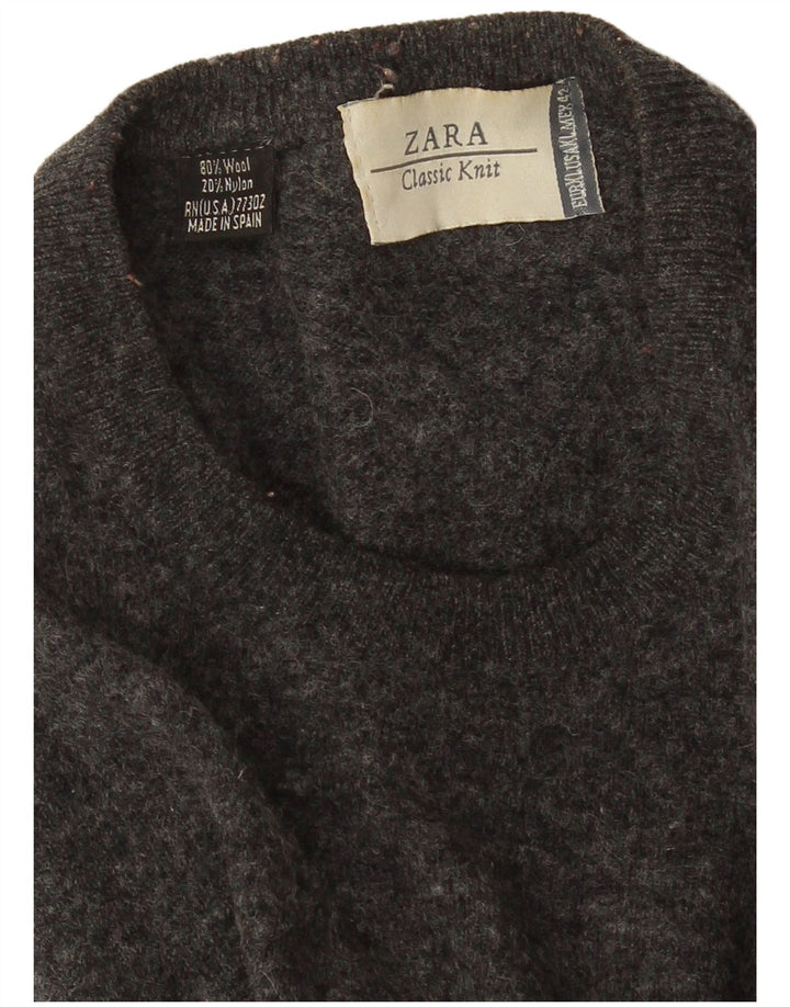Zara Herren-Pullover mit Rundhalsausschnitt, XL, grau gefleckte Wolle