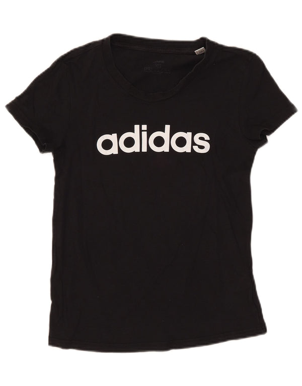 Adidas Damen Crop Graphic T-Shirt Top UK 4/6 XS Schwarz Baumwolle