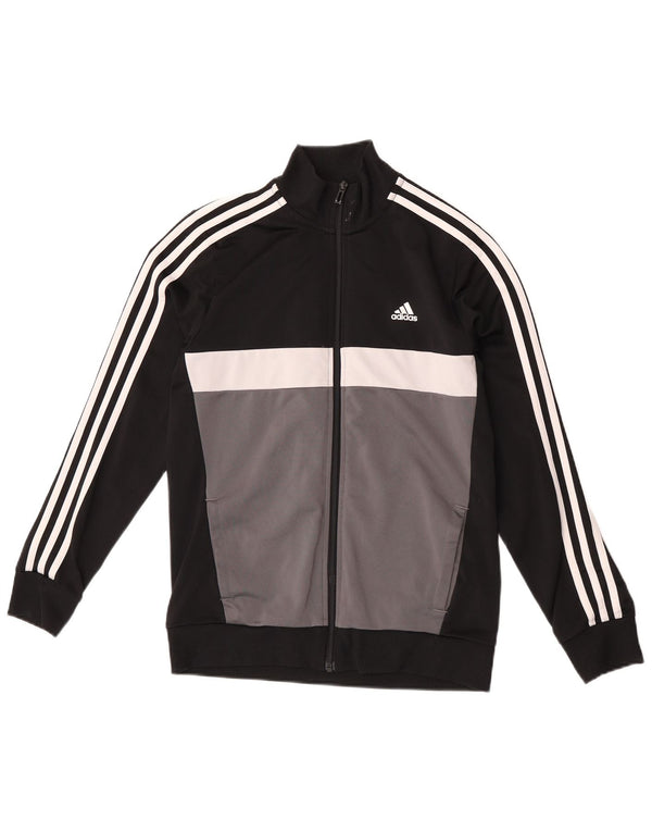 Adidas Jungen-Trainingsanzug-Top-Jacke, 13–14 Jahre, schwarzes Colourblock-Polyester