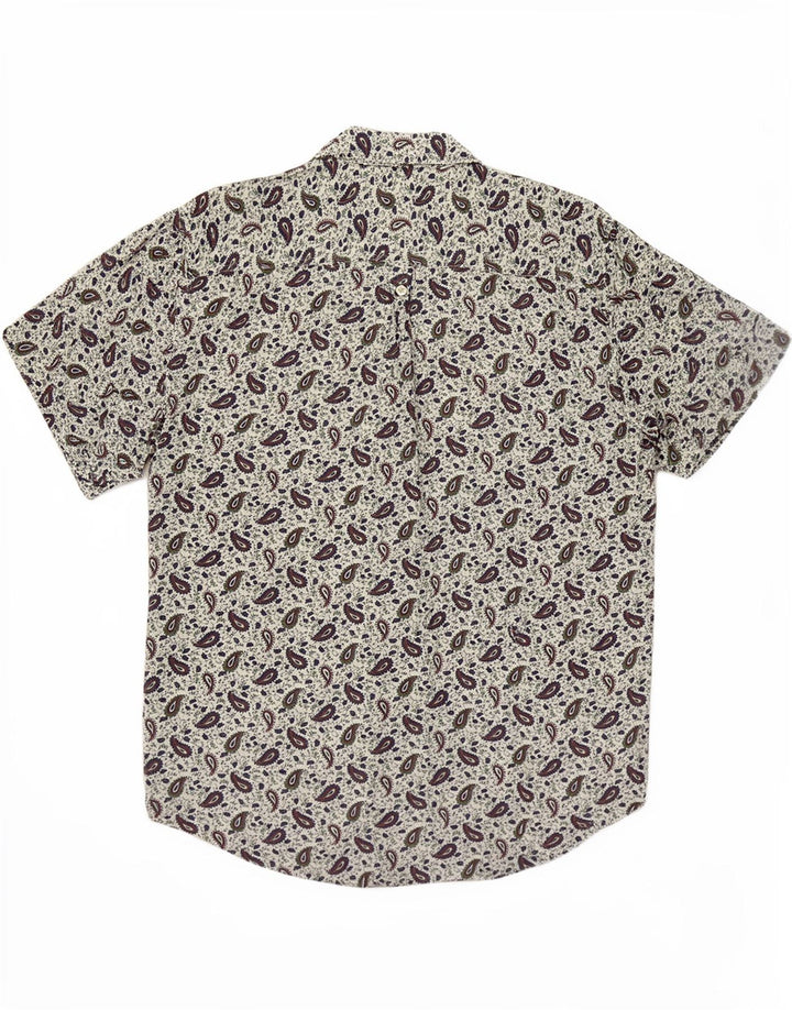 Benetton Herren-Kurzarmhemd, kleine weiße Paisley-Viskose