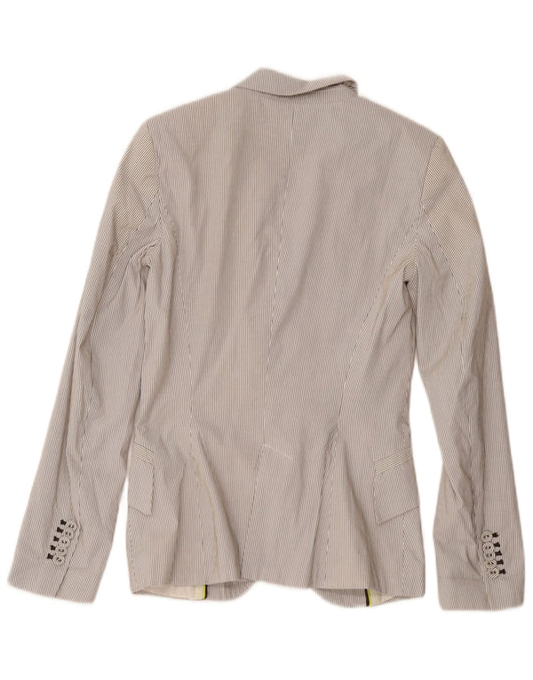 Zara Damen 1-Knopf-Blazerjacke UK 4 XS Weißer Nadelstreifen-Polyester