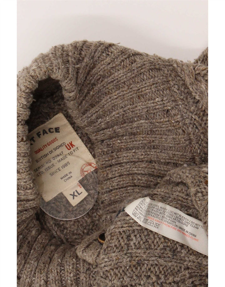 Fat Face Herren-Pullover mit Knopfkragen, XL, braun gefleckte Wolle