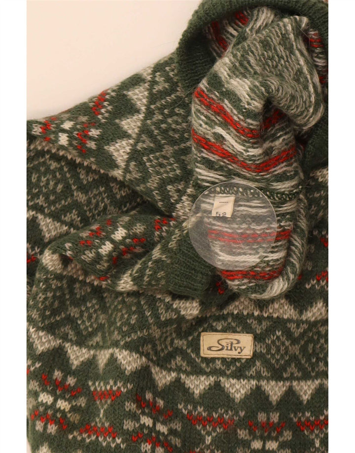 Silvy Herren-Pullover mit Rundhalsausschnitt, IT 52, Größe L, Grün, Fair Isle