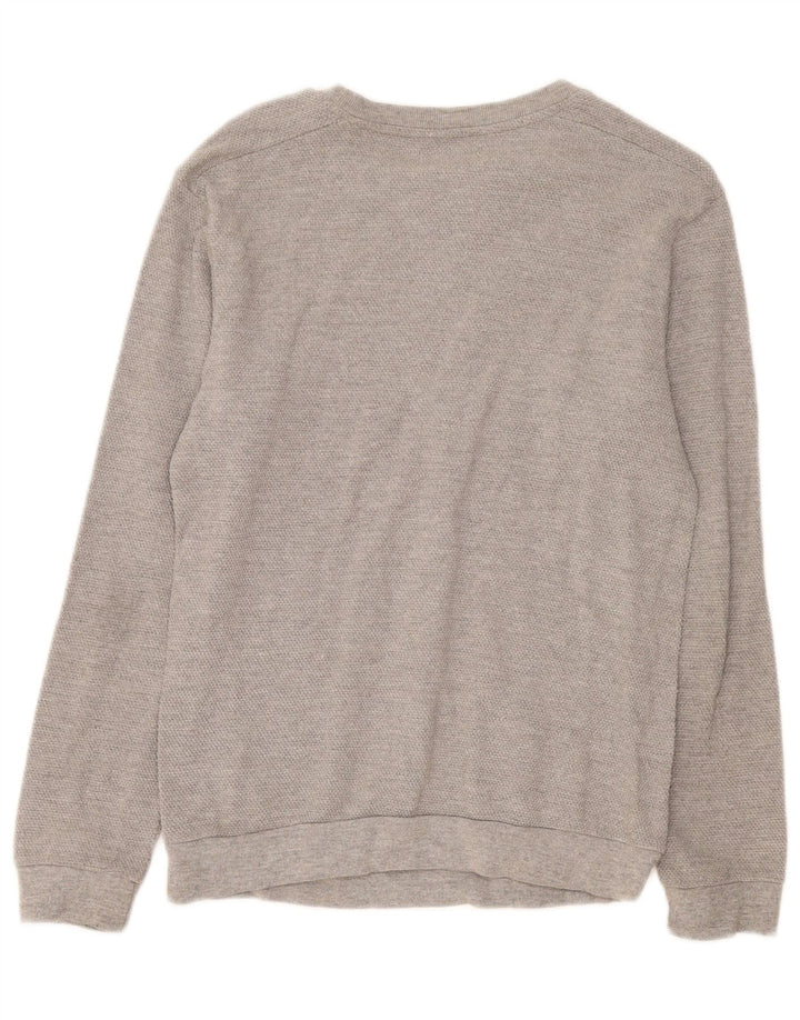 Zara Herren-Pullover mit U-Boot-Ausschnitt, mittelgraue Baumwolle