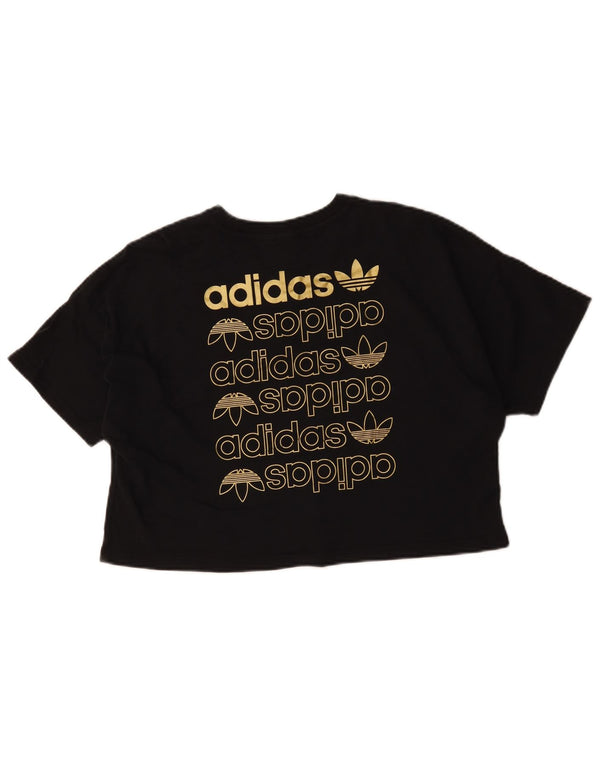 Adidas Damen Crop Oversized Graphic T-Shirt Top UK 8 Small Schwarz Baumwolle