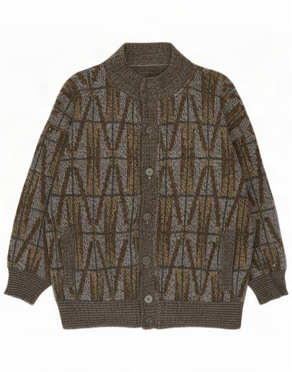 Vintage Mens Cardigan Sweater Large Khaki Geometric