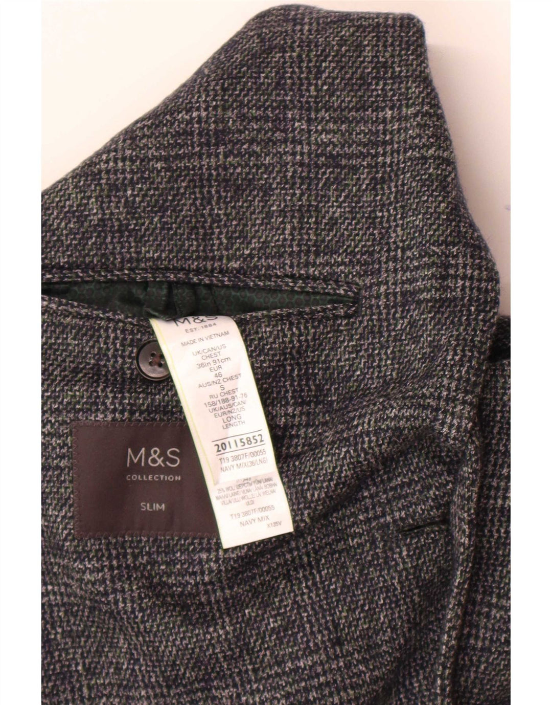 Marks & Spencer Herren-Blazer mit 2 Knöpfen, Gr. 36, klein, marineblau kariert