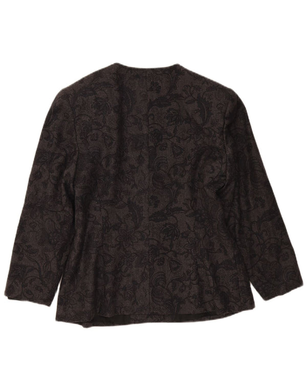 Vintage Damen 4-Knopf-Blazerjacke IT 46 Große graue geblümte Wolle