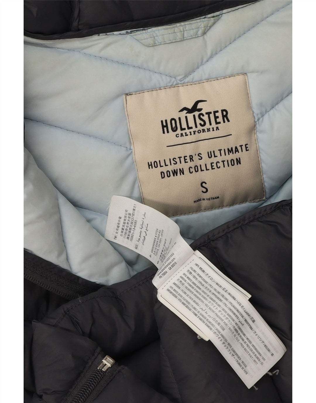 HOLLISTER Wattierte Damenjacke mit Kapuze, UK 10, Small, graues Nylon