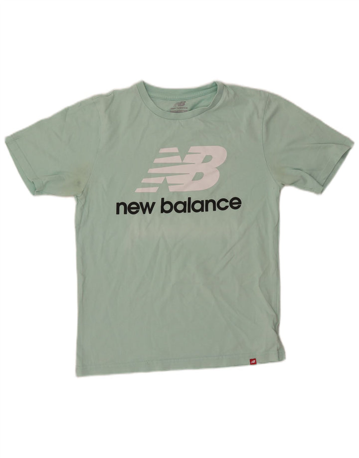 NEW BALANCE Damen Grafik T-Shirt Top UK 14 Mittelgrüne Baumwolle