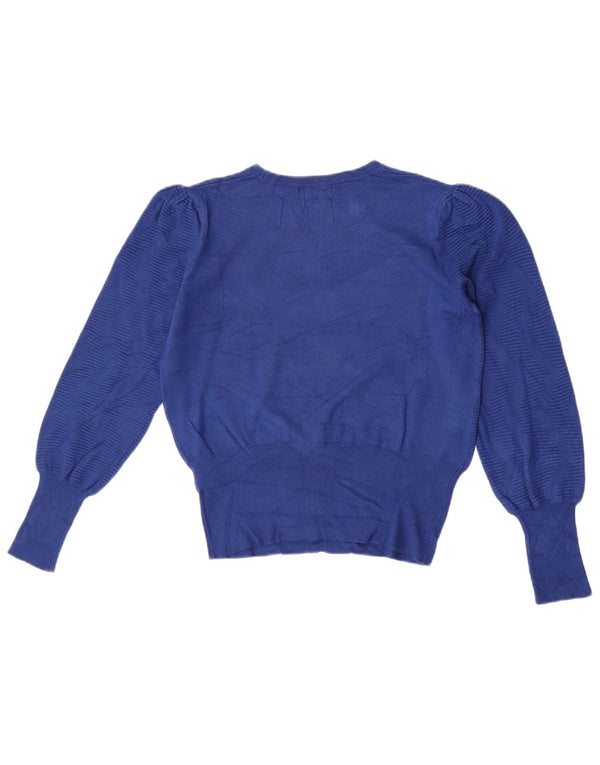Marks & Spencer Womens Crew Neck Jumper Sweater UK 14 Medium Blue Geometric