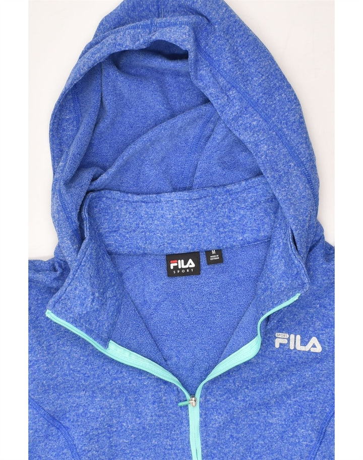 FILA Womens Zip Neck Hoodie Jumper UK 14 Medium Blue Polyester | Vintage Fila | Thrift | Second-Hand Fila | Used Clothing | Messina Hembry 