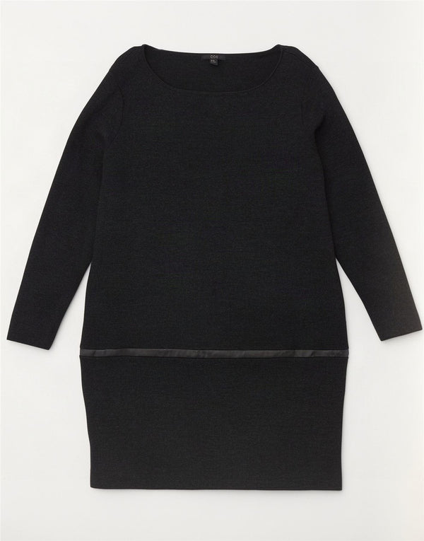 Cos Damen Langarm-Pulloverkleid UK 14 Mittelschwarze Merinowolle