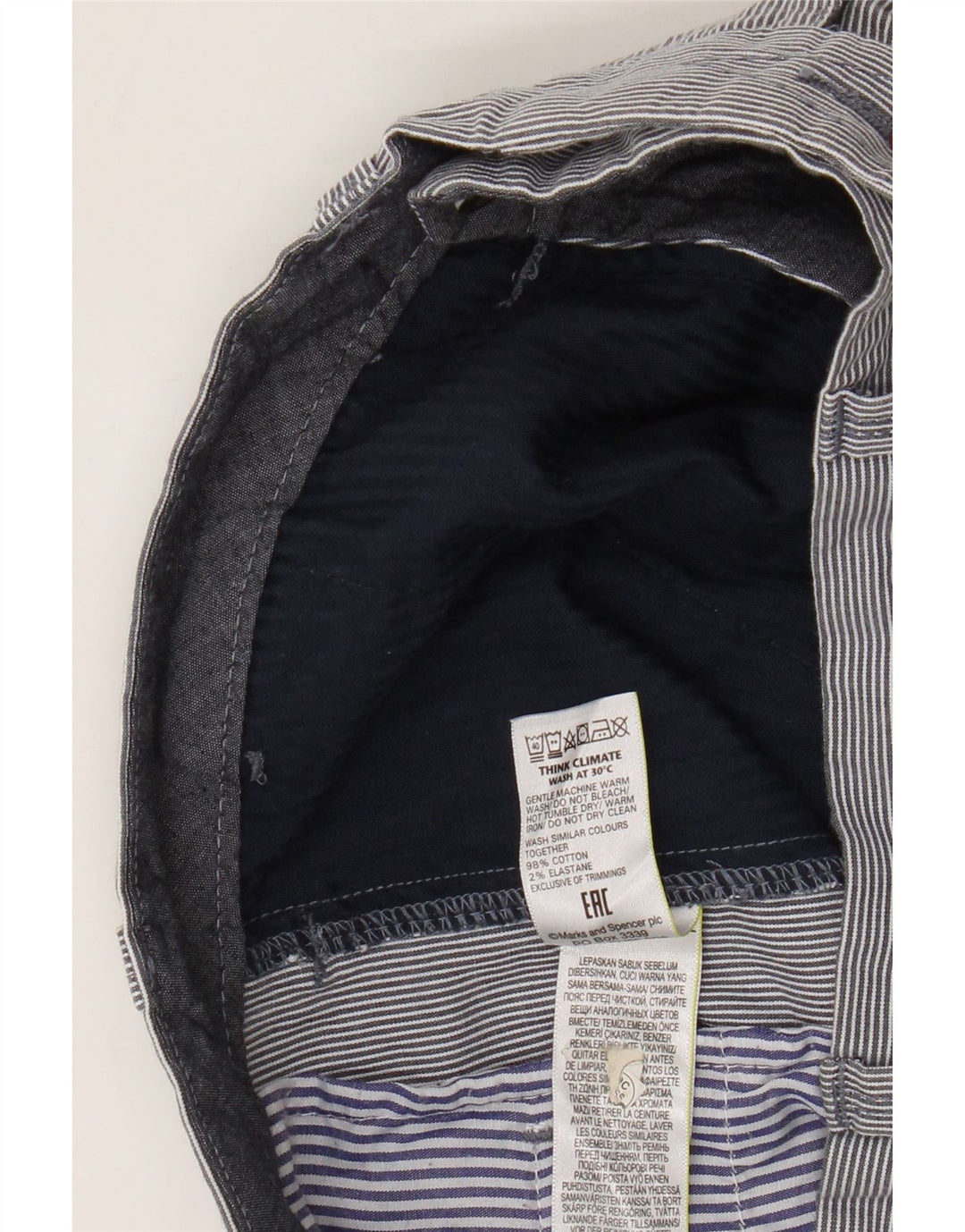 Marks & Spencer Herren-Chinoshorts W34, große blaue Nadelstreifen-Baumwolle