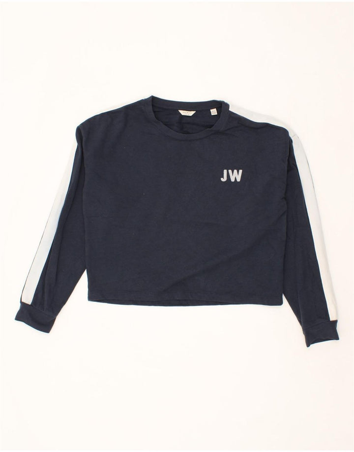 JACK WILLS Womens Crop Top Long Sleeve UK 12 Medium Navy Blue Colourblock Vintage Jack Wills and Second-Hand Jack Wills from Messina Hembry 