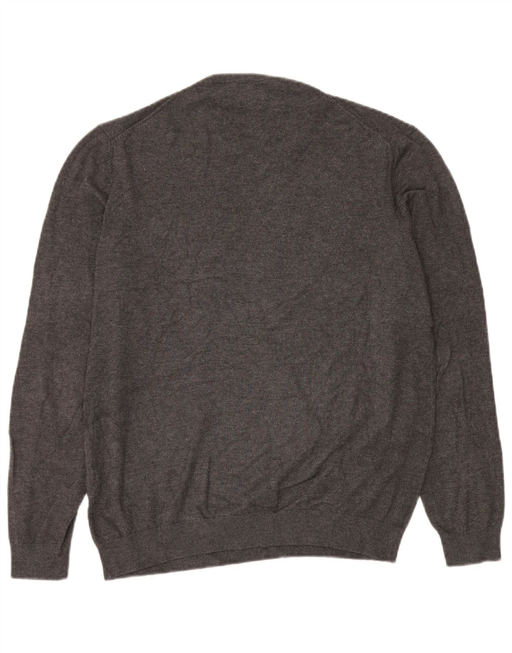 ZARA Herren-Pullover mit V-Ausschnitt, mittelgraue Viskose