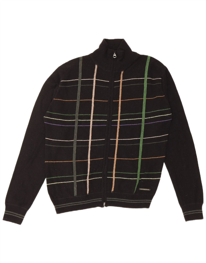 Ocean Star Herren-Strickjacke aus mittelschwarzer, gestreifter Wolle