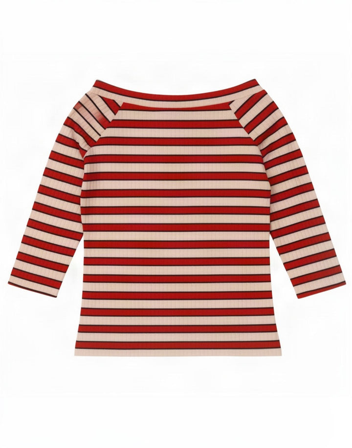 Schulterfreies Top für Damen von Marks & Spencer, 3/4-Ärmel, UK-Größe 12, mittelrot gestreift