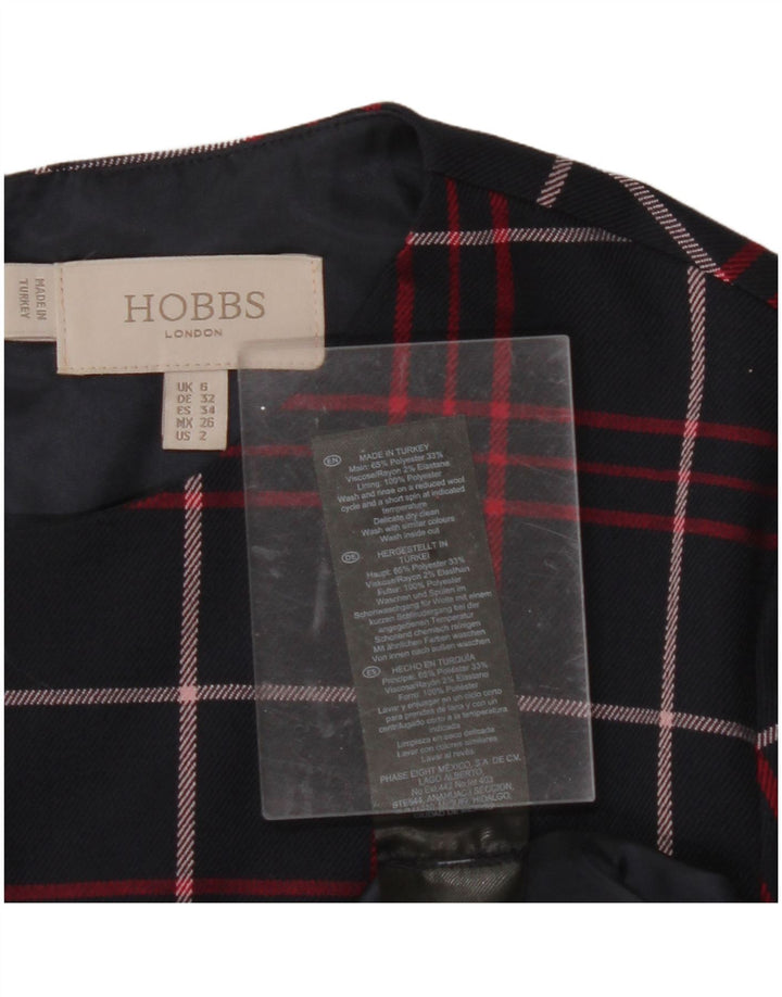 HOBBS Womens 3/4 Sleeve Shift Dress UK 6 XS Navy Blue Check Polyester