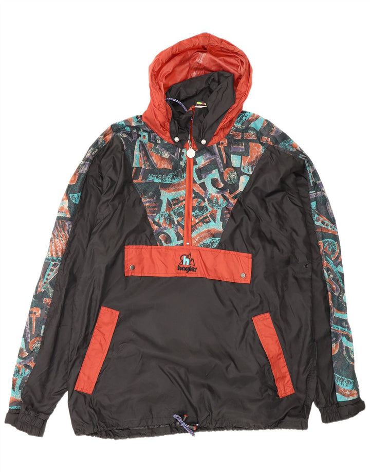 Vintage Herren Kapuzen Anorak Regenjacke UK 38 Medium Schwarz Geometrisch