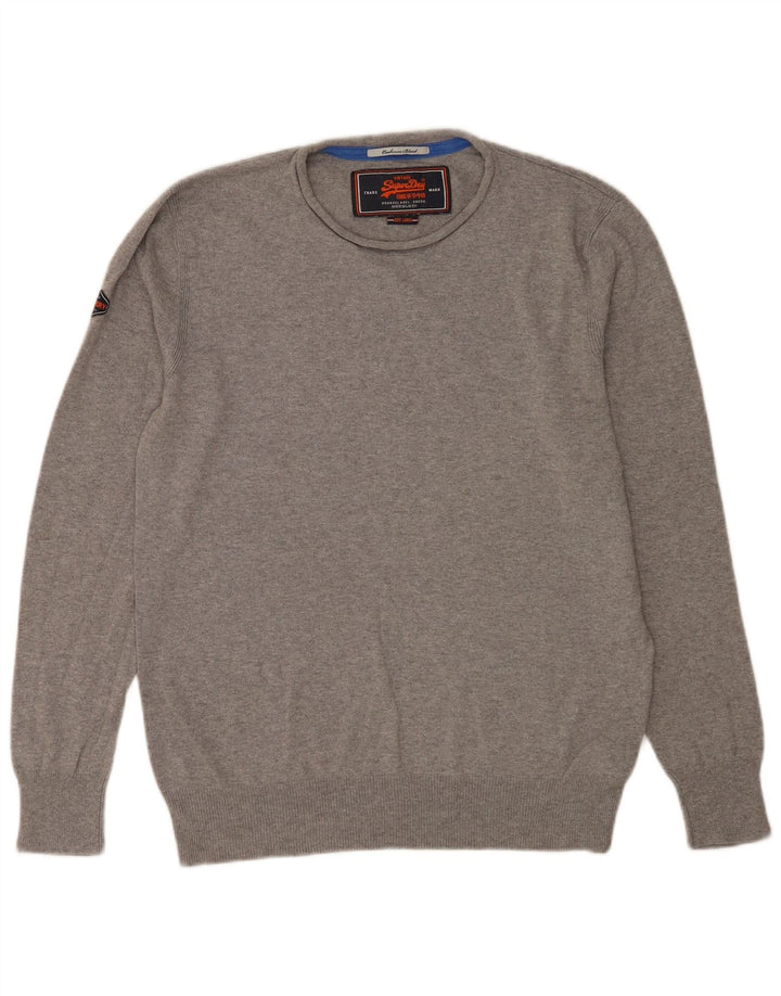 Superdry Herren-Pullover mit Rundhalsausschnitt, Größe L, aus grauer Baumwolle