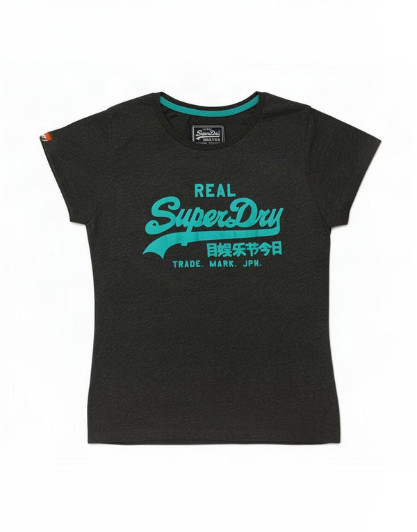Superdry Damen Grafik-T-Shirt-Oberteil UK 16 Large Grau Baumwolle