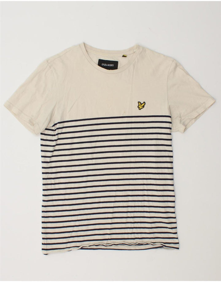 Lyle & Scott Damen T-Shirt Top UK 12 Mittelweiß gestreift aus Baumwolle