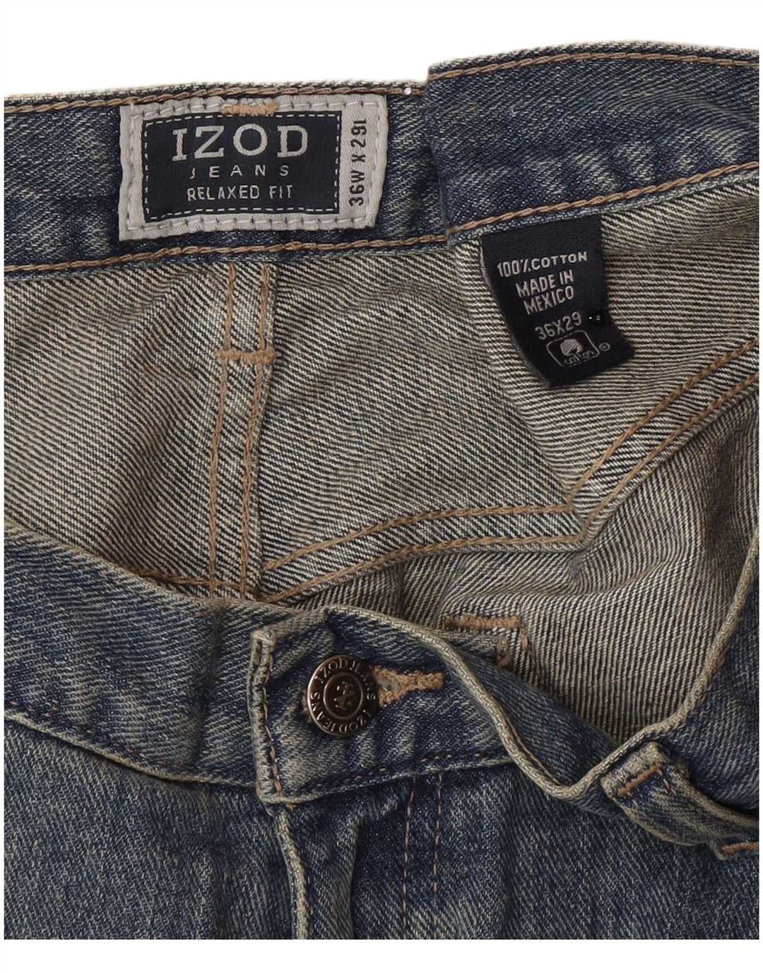 Izod Herren Relaxed Fit Straight Jeans W36 L29 Blaue Baumwolle