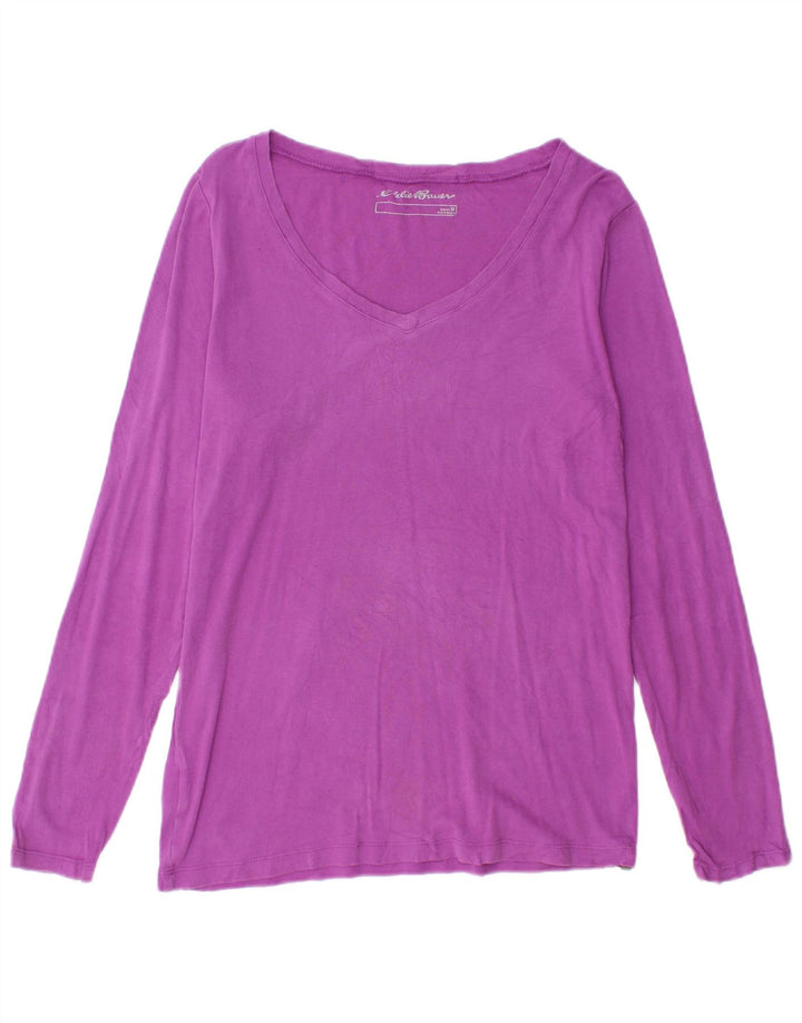 EDDIE BAUER Damen Top Langarm UK 14 Medium Lila Baumwolle