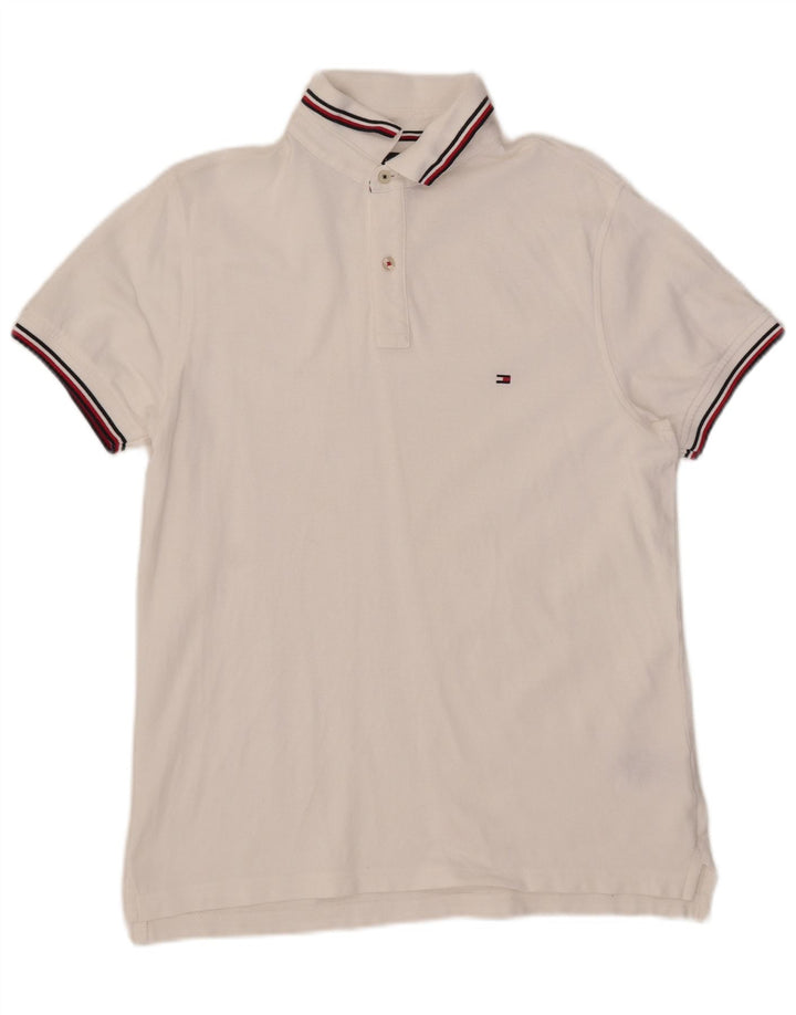 Tommy Hilfiger Herren-Poloshirt mit schmaler Passform, mittelweiße Baumwolle