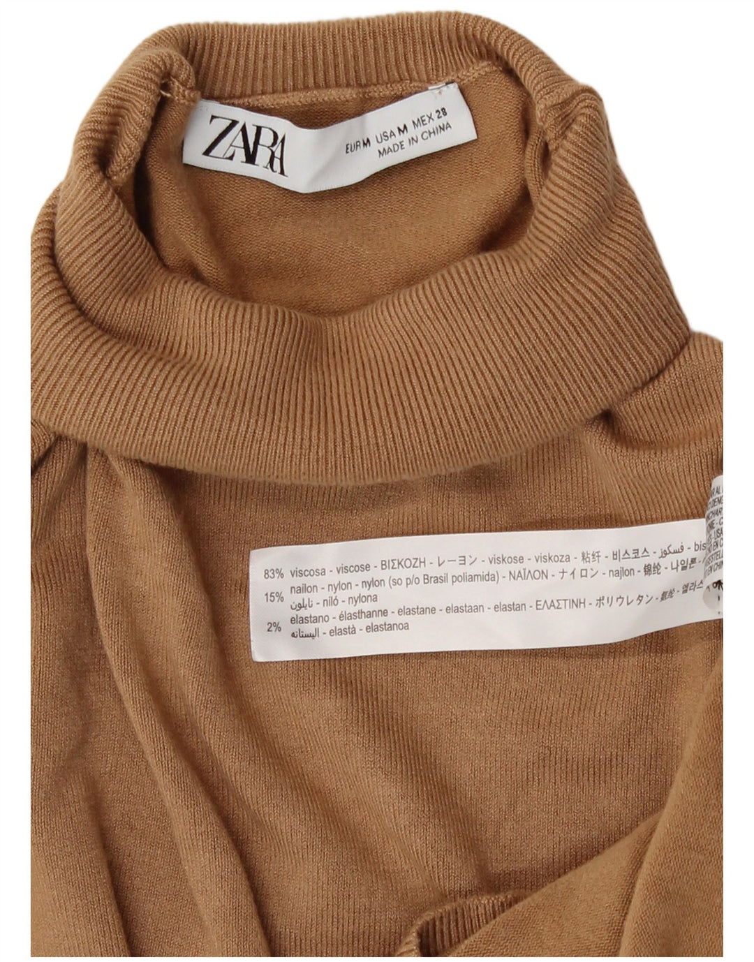 Rollkragenpullover für Damen von Zara, Gr. 12, mittelbeige Viskose