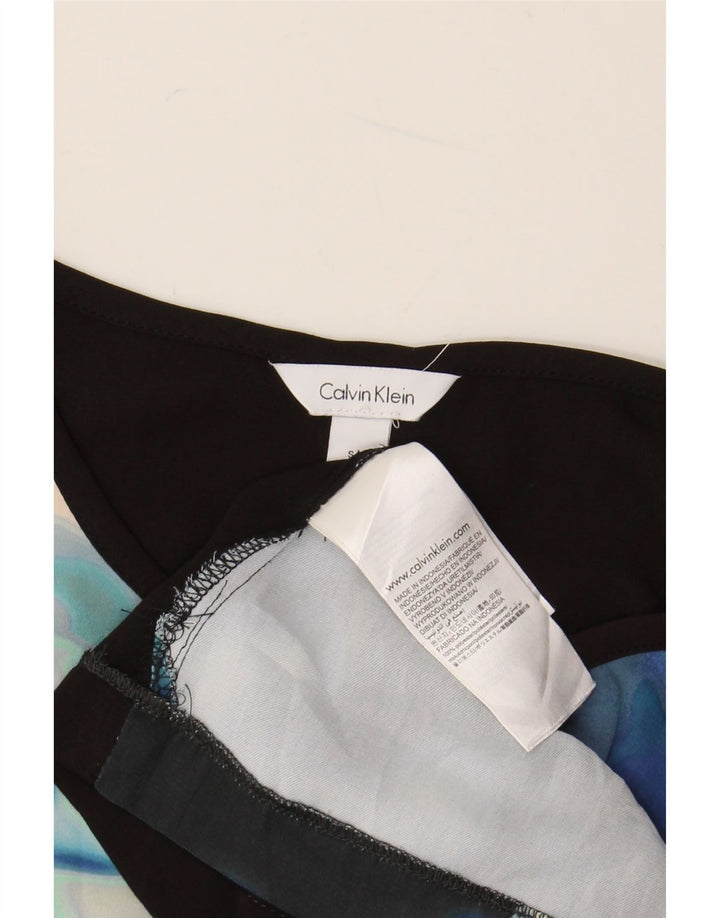 CALVIN KLEIN Damen Crop Bluse Top UK 10 Small Navy Blue Floral