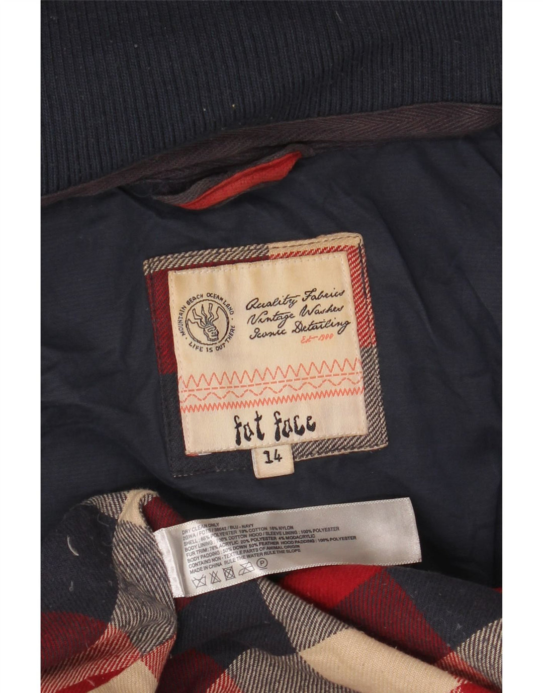 FAT FACE Wattierte Damenjacke mit Kapuze, UK 14, Größe L, Marineblau, Polyester