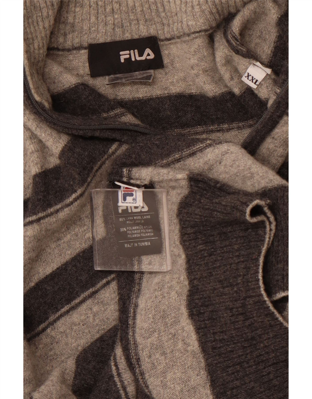 FILA Herren-Pullover mit Reißverschluss am Hals, 2XL, grau gestreifte Wolle