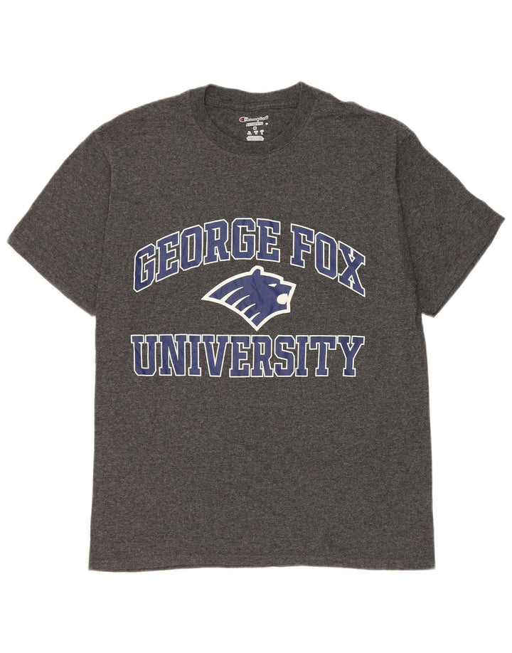 Champion Herren George Fox University Grafik-T-Shirt-Oberteil aus mittelgrauer Baumwolle