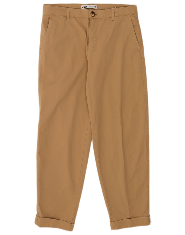 Zara Damen Crop Tapered Chino Hose EU 40 Medium W30 L25 Beige