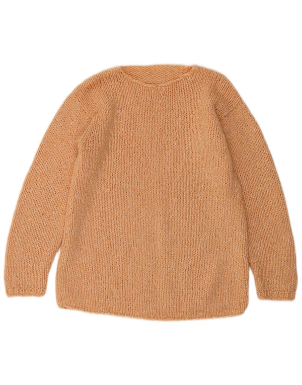Vintage Damen Pullover mit U-Boot-Ausschnitt, UK 12, Mittelorange meliert