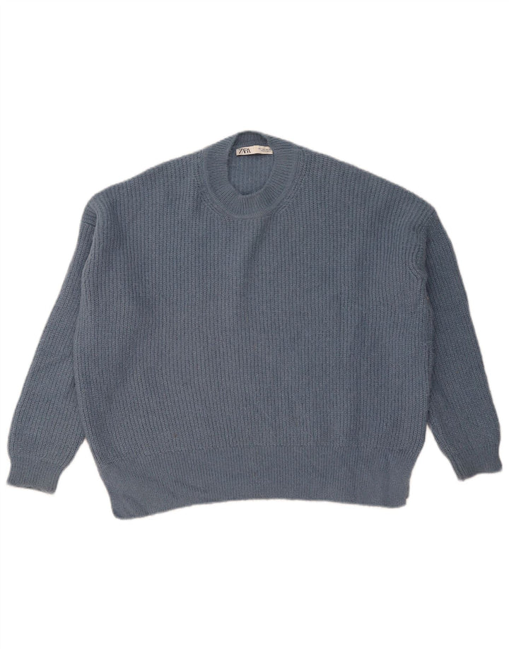 ZARA Damen-Pullover, übergroß, Rundhalsausschnitt, Gr. 10, Marineblau