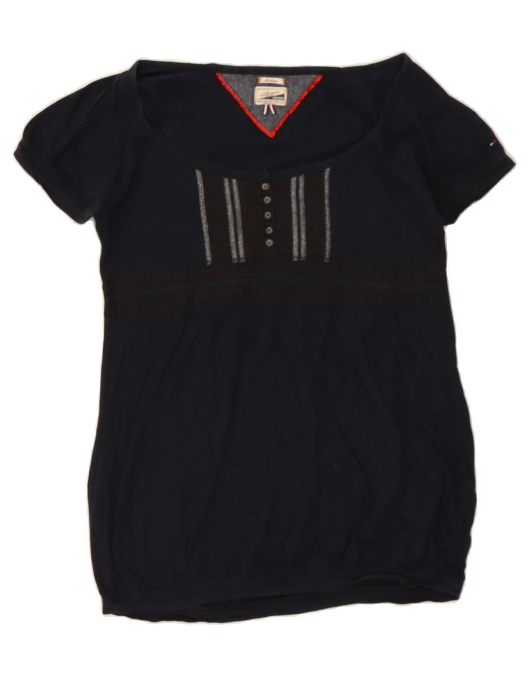 TOMMY HILFIGER Womens Blouse Top UK 12 Medium Navy Blue Striped Cotton Vintage Tommy Hilfiger and Second-Hand Tommy Hilfiger from Messina Hembry 