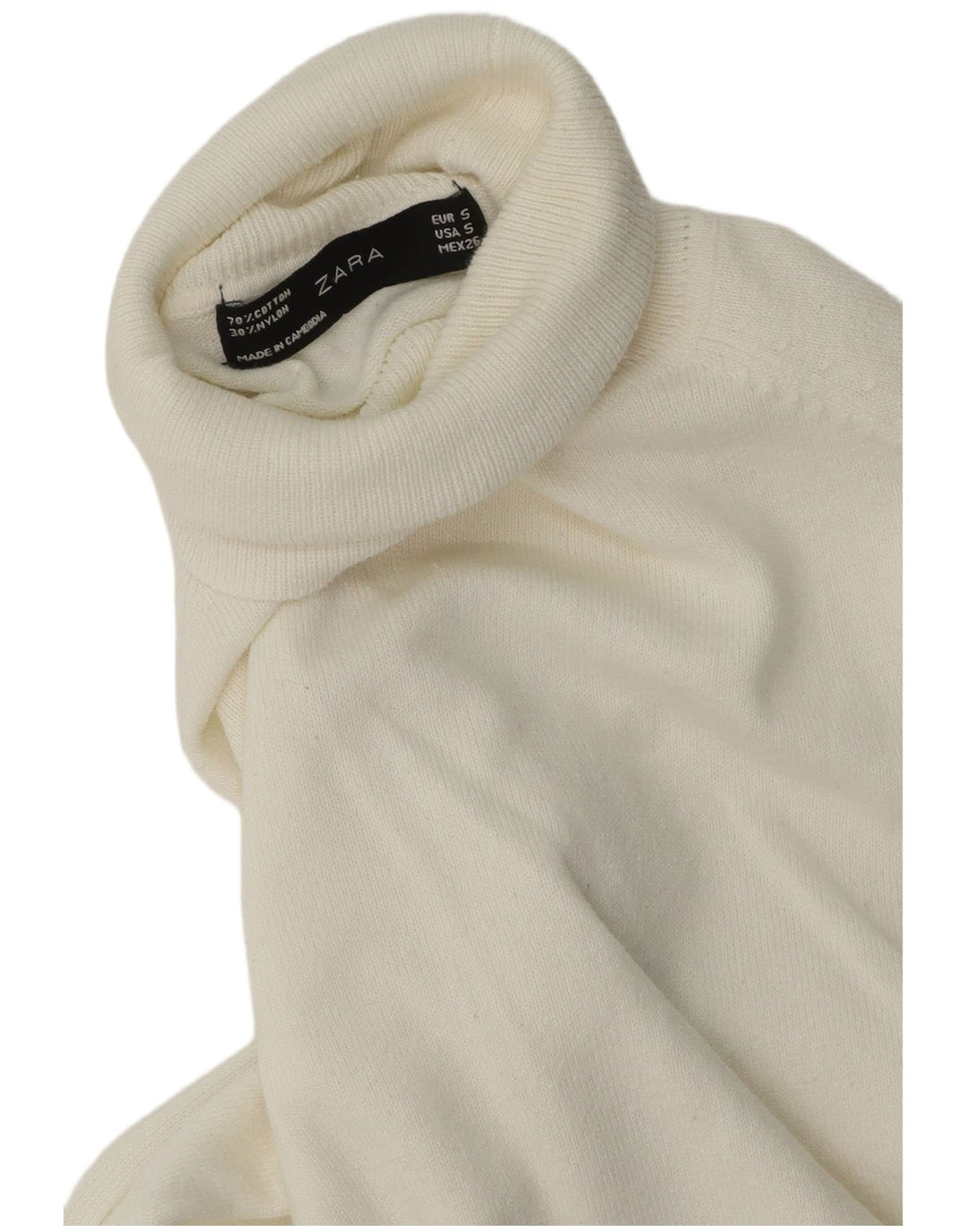 Zara Damen-Pullover mit Rollkragen, Gr. 10, Größe S, weiße Baumwolle