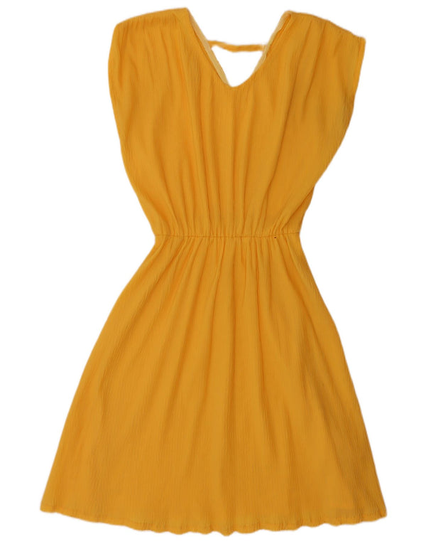 Vintage Damen Ärmelloses A-Linien-Kleid UK 16 Large Gelb