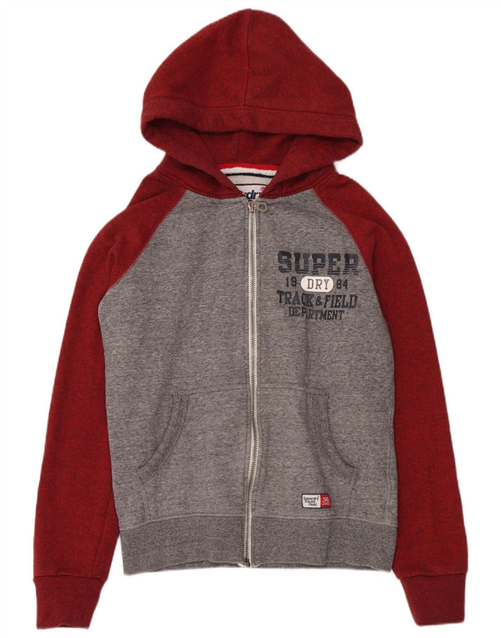 Superdry Herren-Kapuzenpullover mit grafischem Reißverschluss, mittelgraue Blockfarben-Baumwolle