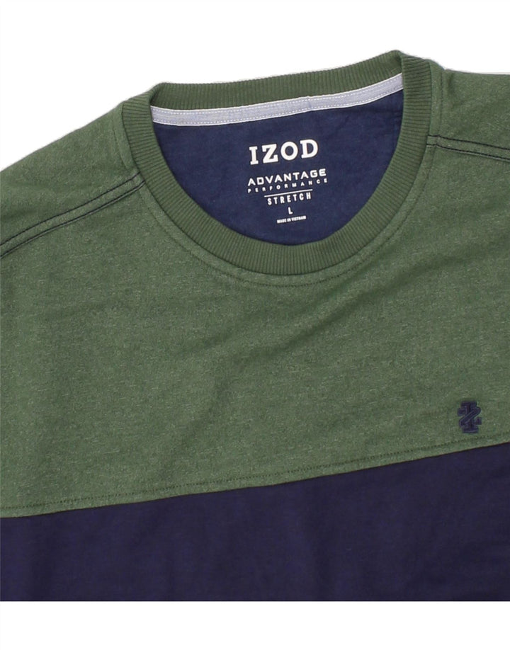 IZOD Mens Sweatshirt Jumper Large Navy Blue Colourblock Cotton Vintage Izod and Second-Hand Izod from Messina Hembry 