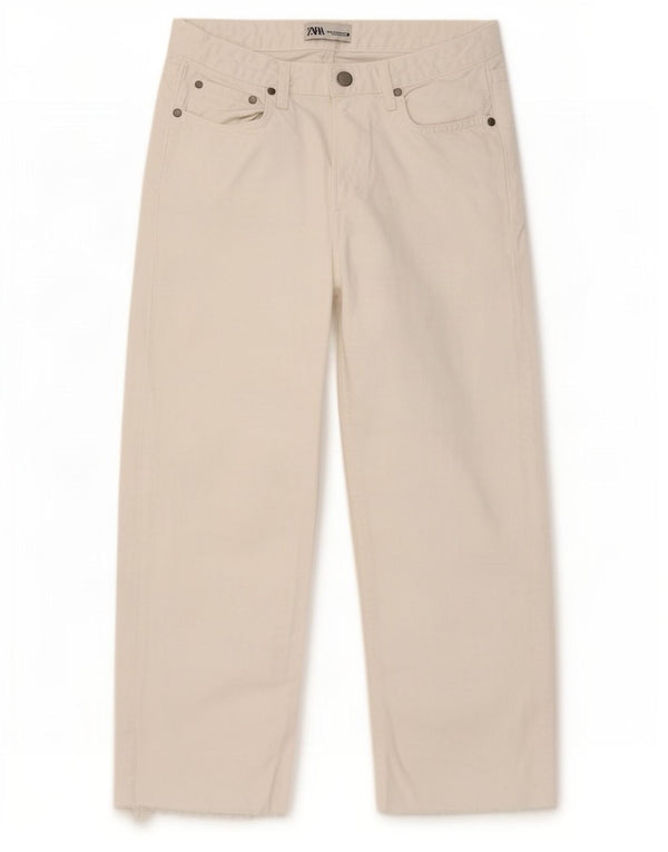 Zara Damen-Jeans mit weitem Bein, kurz geschnitten, EU 34, XS, W26, L24, weiße Baumwolle