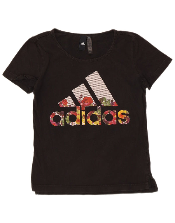 Adidas Damen Grafik T-Shirt Top UK 8/10 Small Schwarz Baumwolle