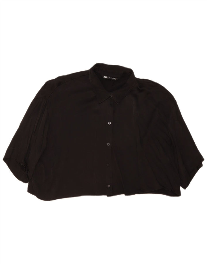 Zara Damen übergroße Crop-Kurzarm-Hemdbluse UK 14 Mittelschwarz