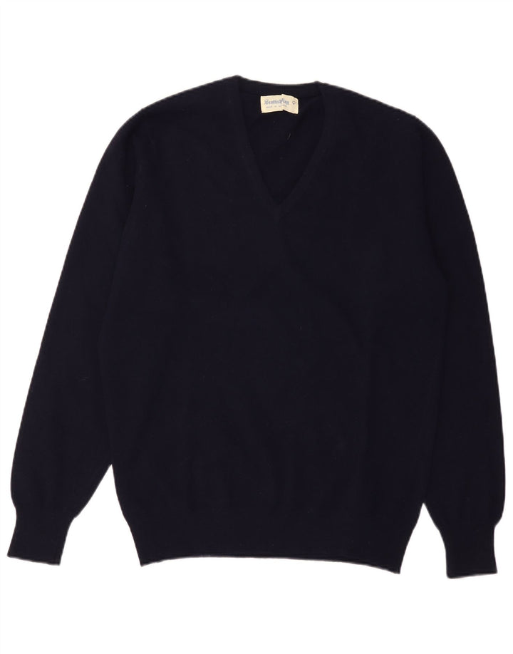 Herren-Pullover mit V-Ausschnitt und schottischer Flagge, mittlerer marineblauer Schurwolle