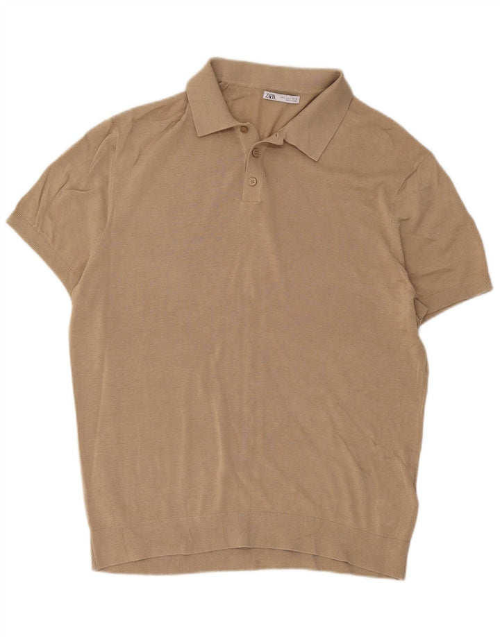 Zara Herren-Poloshirt, große Beige-Baumwolle